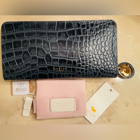 RADLEY LONDON CHARCOAL  CROCO EMBOSSED LEATHER LIVERPOOL STREET WALLET NWT !! - Picture 1 of 9